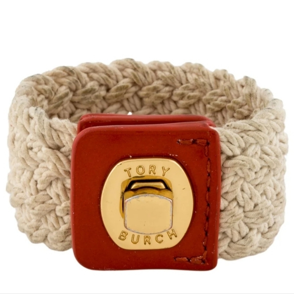 Tory Burch RARE Woven Turnlock Bracelet RED LEATHER - Picture 3 of 5